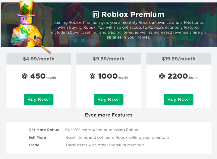 how much does roblox premium cost in robux